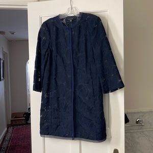 Ann Taylor Topper Jacket Navy Embroidered Daisy Tulle Net 334679